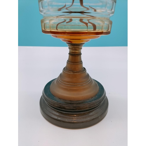 231 - Victorian Oil Lamp with Brass and Ceramic Base. Overall Height 55cm.