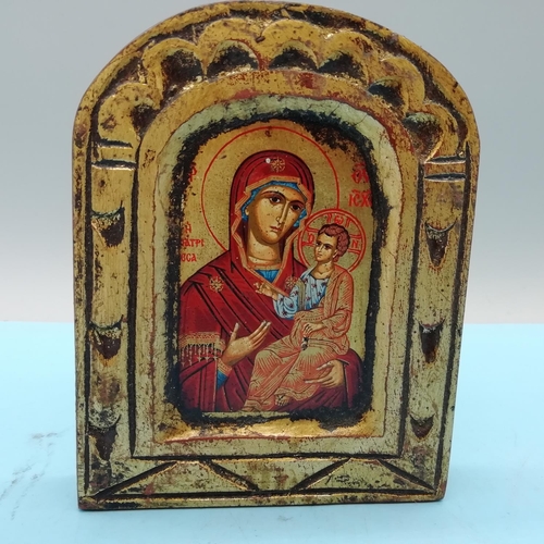 242 - Byzantine Hand Made Icon of Mary and Jesus. 13cm High x 10cm.