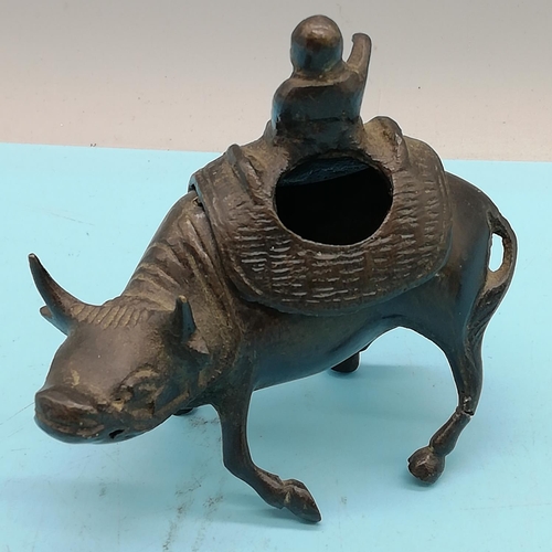 254 - Chinese Incense Burner Modelled as a Buffalo (9cm High) plus Chinese Cast Metal Figure of a Tiger. B... 