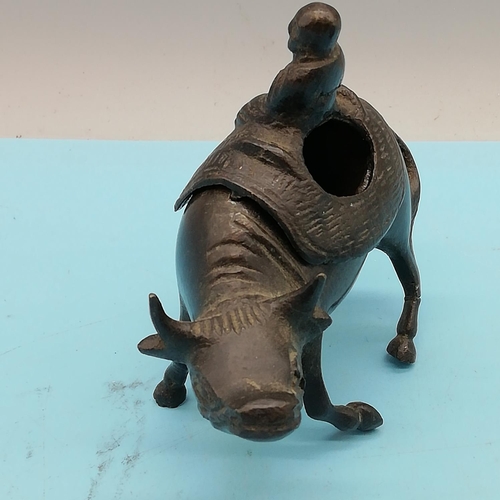 254 - Chinese Incense Burner Modelled as a Buffalo (9cm High) plus Chinese Cast Metal Figure of a Tiger. B... 