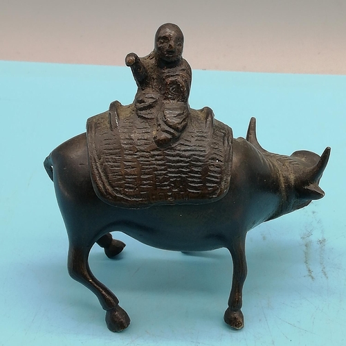 254 - Chinese Incense Burner Modelled as a Buffalo (9cm High) plus Chinese Cast Metal Figure of a Tiger. B... 