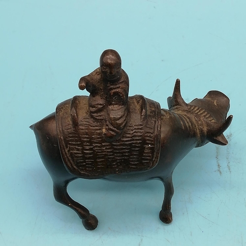 254 - Chinese Incense Burner Modelled as a Buffalo (9cm High) plus Chinese Cast Metal Figure of a Tiger. B... 