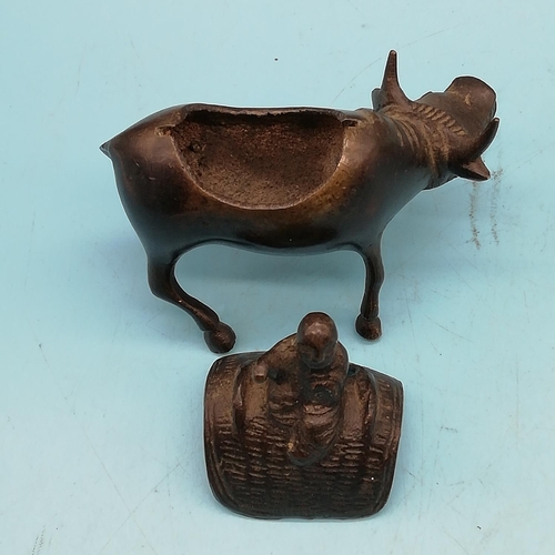 254 - Chinese Incense Burner Modelled as a Buffalo (9cm High) plus Chinese Cast Metal Figure of a Tiger. B... 