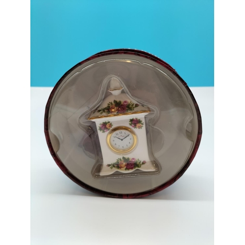 264 - Boxed Royal Albert 'Old Country Roses' Mantle Clock. 12cm Tall.