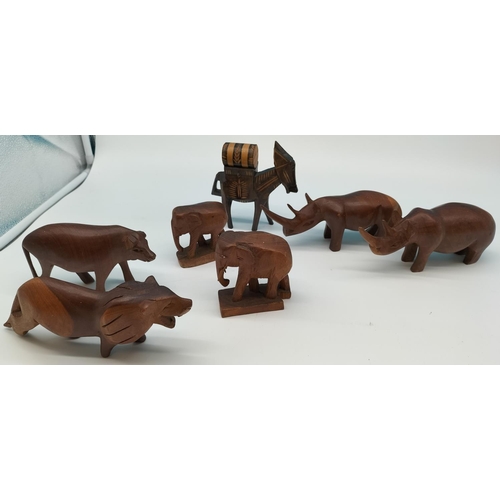 271 - Collection of Wooden Carved Animals. Largest being 13cm High x 20cm.