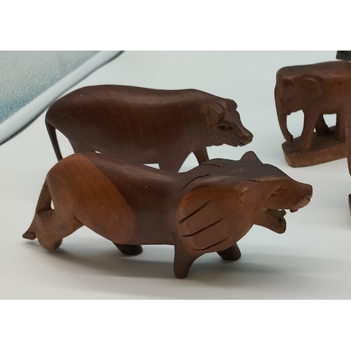 271 - Collection of Wooden Carved Animals. Largest being 13cm High x 20cm.