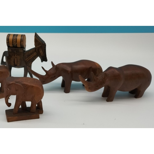 271 - Collection of Wooden Carved Animals. Largest being 13cm High x 20cm.