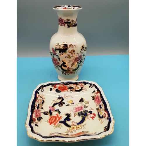 283 - Mason's Ironstone Vase and Square Shaped Dish in the 'Blue Mandalay' Pattern.