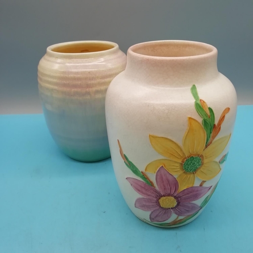 284 - Sylvac 1940's Floral Patterned 18cm Vase plus Radford for H.J.Wood Multicoloured Banded Vase.