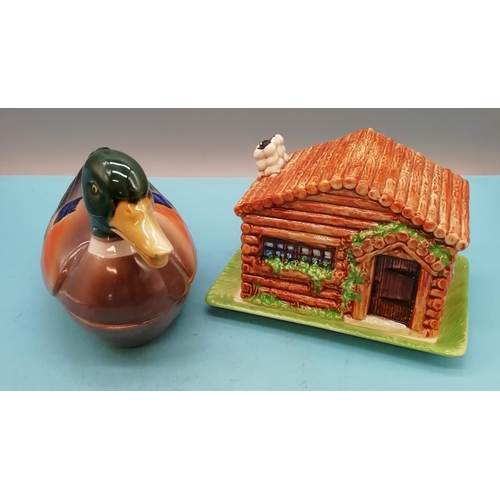 285 - Mallard Duck Tureen/Dish plus Beswick 'Log Cabin' Butter Dish.