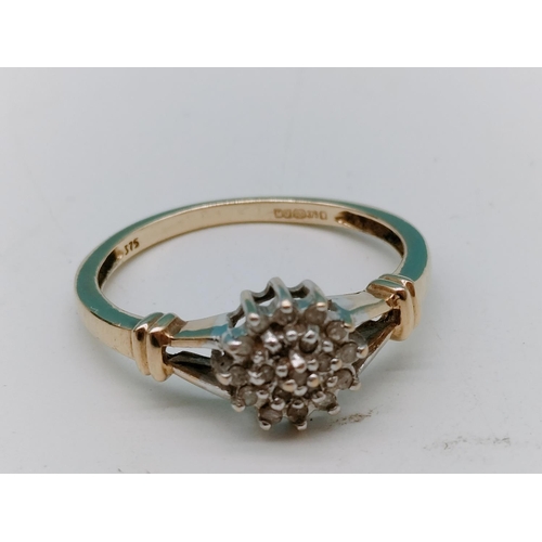 29 - 375 9ct Gold Diamond Ring. Size N. 1.7 Grams.