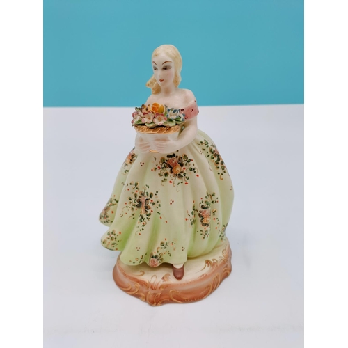 303 - Vintage 1930's Italian 19cm Lady Figure with Floral Dress and Basket.