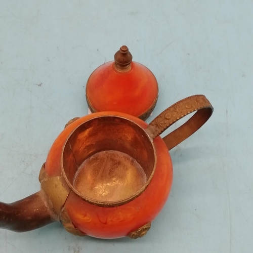 304 - Miniature Brass and Amber Look Teapot. 9cm Tall.