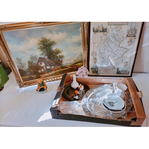 306 - Collection of Mixed Items to include Framed and Glazed 'Map of Staffordshire', Oil on Canvas, Silver... 