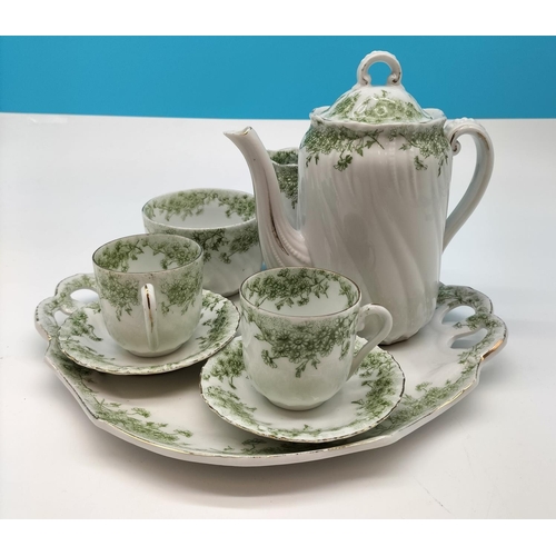 314 - c1900 Green Floral 8 Piece Breakfast Set.