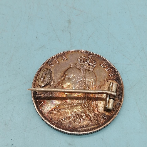 317 - Victorian Enamelled Florin Coin Brooch, Enamelled Badges (2) plus Vintage Tie Clip.