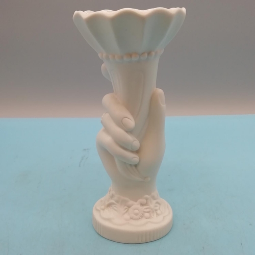 326 - Portmeirion British Heritage Collection Parian Ware 17cm vase depicting Hand Holding Torch.