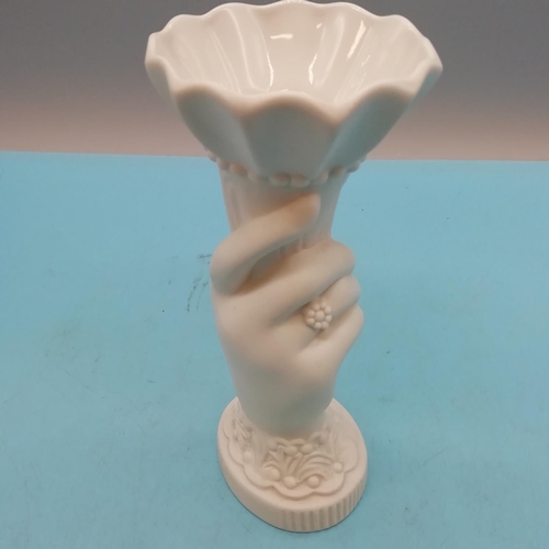 326 - Portmeirion British Heritage Collection Parian Ware 17cm vase depicting Hand Holding Torch.