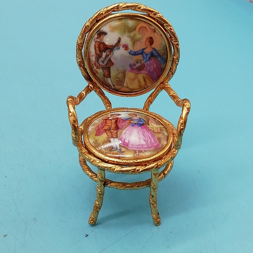 328 - Collection of Limoges Miniature Porcelain Ornaments to include a  7cm High Chair, Table & Stool, Gon... 