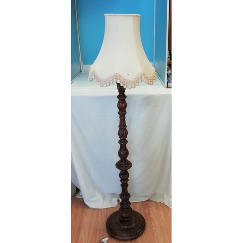 350 - Old Wooden Standard Lamp with Shade. W/O. 60cm Tall.