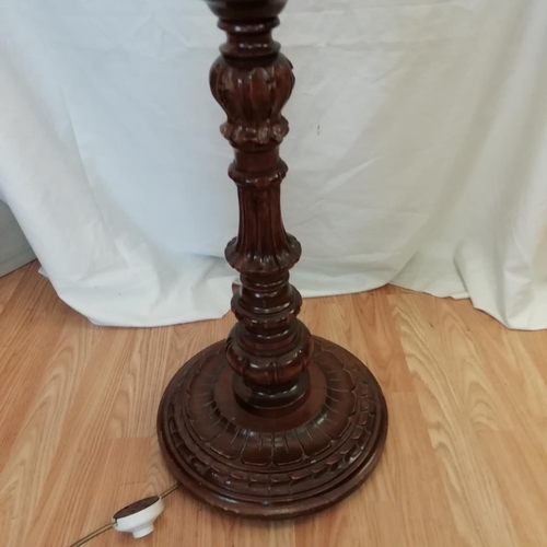 350 - Old Wooden Standard Lamp with Shade. W/O. 60cm Tall.