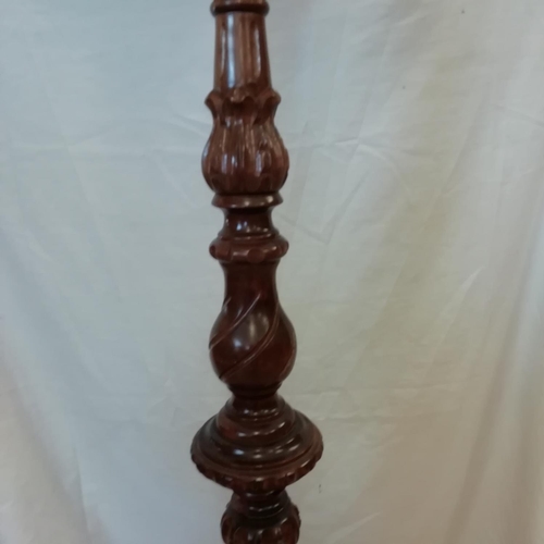 350 - Old Wooden Standard Lamp with Shade. W/O. 60cm Tall.