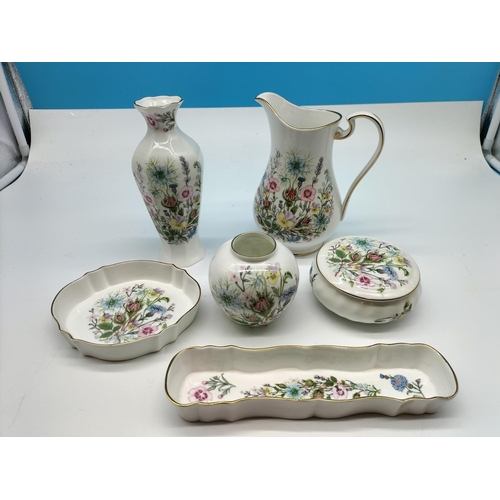 376 - Aynsley 'Wild Tudor' Items (6) to include 17cm Jug, Dishes (2), Vases (2) and Lidded Trinket.