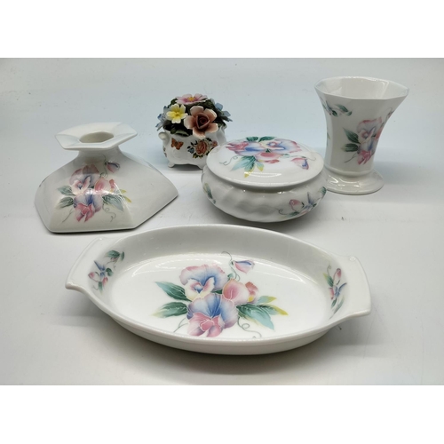 380 - Aynsley 'Little Sweetheart' Items (4) to include 9cm Vase, Lidded Trinket, Candlestick and Dish plus... 