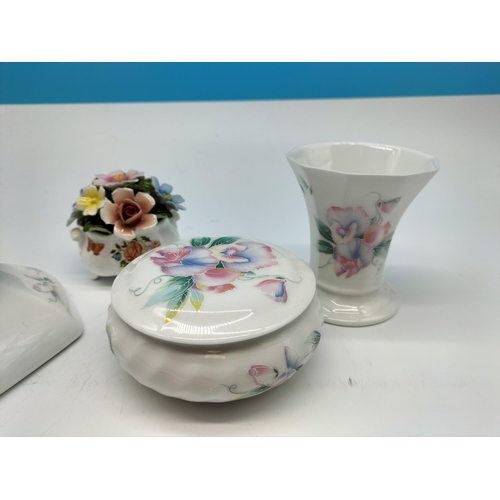 380 - Aynsley 'Little Sweetheart' Items (4) to include 9cm Vase, Lidded Trinket, Candlestick and Dish plus... 