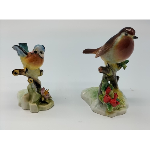 391 - Royal Adderley Bird Figures (2) - Blue Tit and Robin. 12cm Tall.