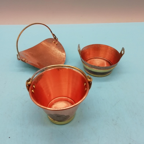 396 - Miniature 5cm Copper Ornaments (3) to include Bucket, Barrel and Trug.