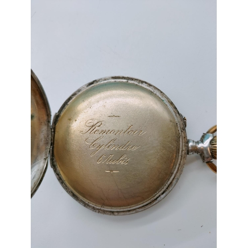 402 - .800 Silver Cased Pocket Watch W/O by Enidhoven with Stand. 18cm Tall.