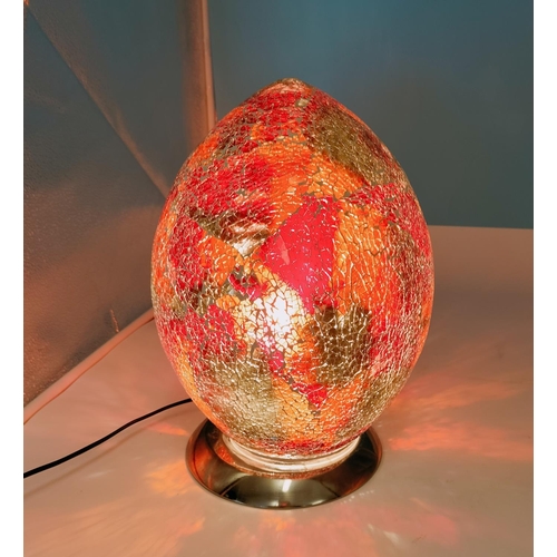 403 - Crackle Glazed Glass Lamp in Shape of a Dragon Egg. W/O. 32cm Tall.