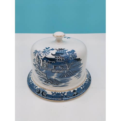 405 - Burleigh Ware 'Old Willow' Pattern Cheese Dish/Dome. 17cm High, 24cm Diameter.