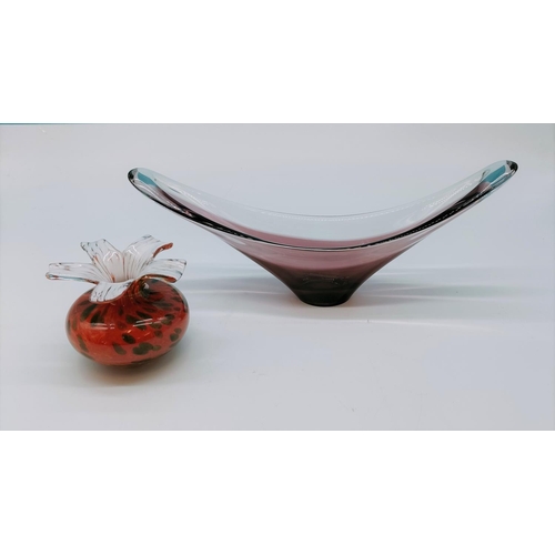 409 - Art Glass Bowl (14cm High x 32cm) plus Squat Vase. One Signed to base.