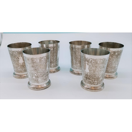 413 - Barker Ellis Silver Plate Beakers (6). 11cm Tall.