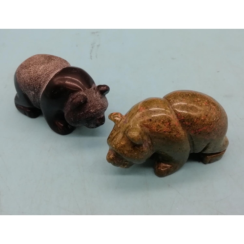 418 - Chinese Soapstone Carving of a Bear plus Polished Stone Carving of a Panda. Both 4cm High x 6cm.