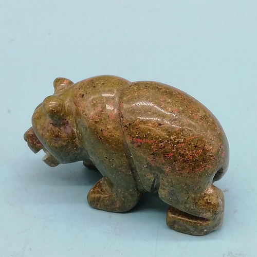 418 - Chinese Soapstone Carving of a Bear plus Polished Stone Carving of a Panda. Both 4cm High x 6cm.