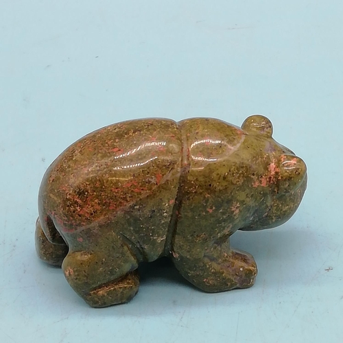 418 - Chinese Soapstone Carving of a Bear plus Polished Stone Carving of a Panda. Both 4cm High x 6cm.