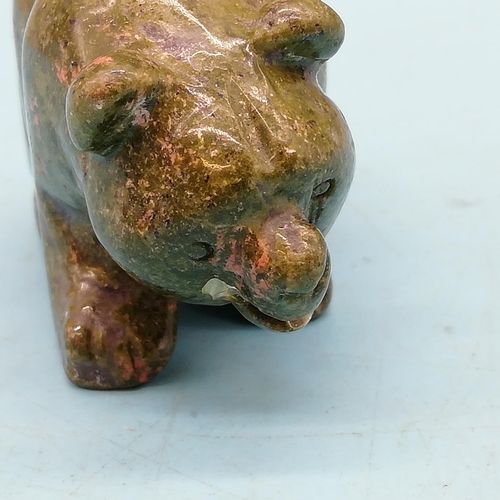 418 - Chinese Soapstone Carving of a Bear plus Polished Stone Carving of a Panda. Both 4cm High x 6cm.