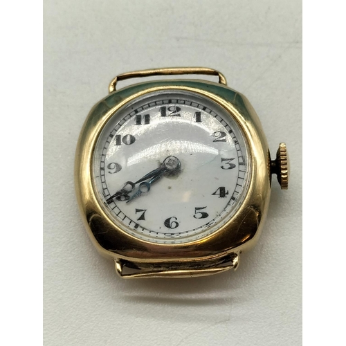 42 - Ladies 9ct Gold Cased, Swiss Movement Watch. W/O. Requires Strap.