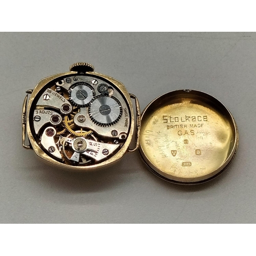 42 - Ladies 9ct Gold Cased, Swiss Movement Watch. W/O. Requires Strap.