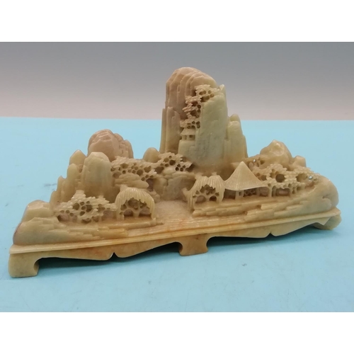 420 - Chinese Soapstone Carving of a House in Landscape. 8cm High x 15cm.