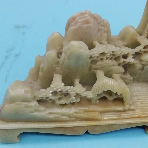 420 - Chinese Soapstone Carving of a House in Landscape. 8cm High x 15cm.