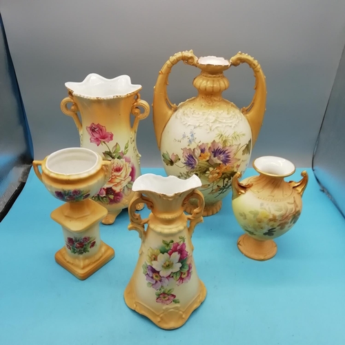 432 - Collection of Austrian Porcelain Vases and Urn. Tallest being 25cm and A/F. Smaller Vase A/F also.