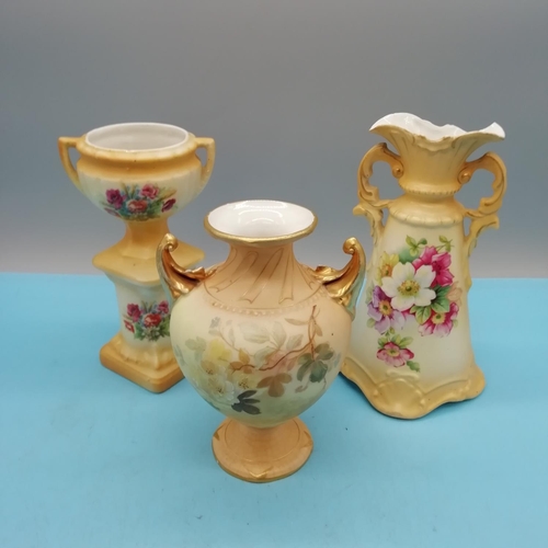 432 - Collection of Austrian Porcelain Vases and Urn. Tallest being 25cm and A/F. Smaller Vase A/F also.