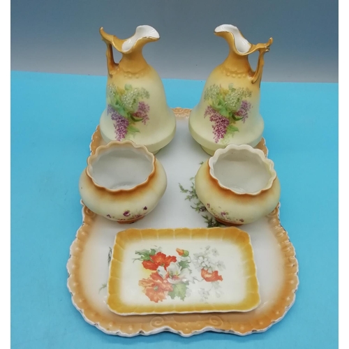 433 - Continental Porcelain Dressing Table Items. Tray is Stamped Victoria Czechoslovakia (1918-1939). Oth... 