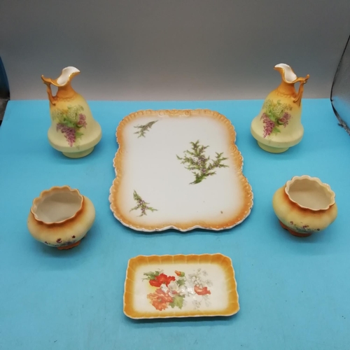 433 - Continental Porcelain Dressing Table Items. Tray is Stamped Victoria Czechoslovakia (1918-1939). Oth... 