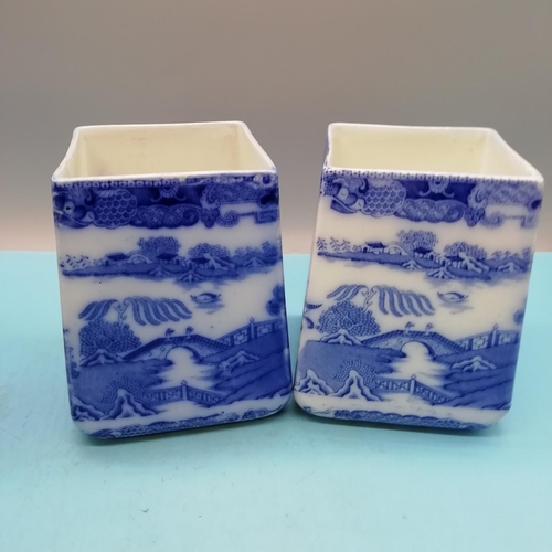 435 - Mailing Ware 'Rington's' Blue and White Tea Caddies (5). Tallest being 17cm. 1 Lid Missing and 1 A/F... 