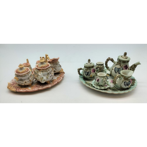 436 - 2 x Shudehill Miniature Pottery Floral/Butterfly Tea Sets on Trays.